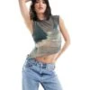Bershka Flower Mesh T-shirt In Graphite Grey For Women -Chic Maze Sales 206522837 1 grey