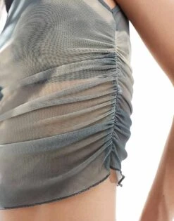 Bershka Flower Mesh T-shirt In Graphite Grey For Women -Chic Maze Sales 206522837 3