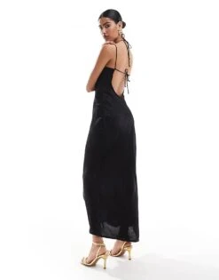 Bershka Jacquard Cowl Neck Maxi Dress In Black For Women -Chic Maze Sales 206522861 1 black 1