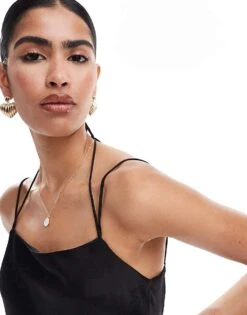 Bershka Jacquard Cowl Neck Maxi Dress In Black For Women -Chic Maze Sales 206522861 3