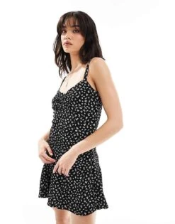 Bershka Bow Detail Mini Dress In Black And White Floral For Women -Chic Maze Sales 206522863 3
