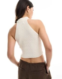 Bershka Halterneck Ribbed Knitted Top In Ecru For Women Neutral -Chic Maze Sales 206522875 2