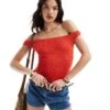 Bershka Bardot Crinkle Bodysuit In Red For Women -Chic Maze Sales 206522894 1 red