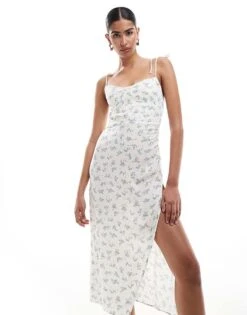 Bershka Strappy Maxi Dress In Ecru And Blue Floral For Women Multi -Chic Maze Sales 206522925 1 multi 1