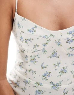 Bershka Strappy Maxi Dress In Ecru And Blue Floral For Women Multi -Chic Maze Sales 206522925 2