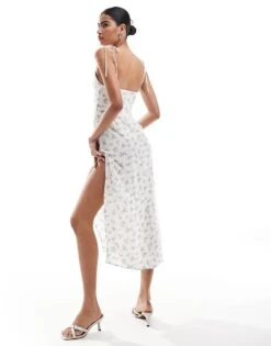 Bershka Strappy Maxi Dress In Ecru And Blue Floral For Women Multi -Chic Maze Sales 206522925 3