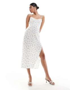 Bershka Strappy Maxi Dress In Ecru And Blue Floral For Women Multi -Chic Maze Sales 206522925 4