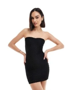 Bershka Textured Mini Dress In Black For Women -Chic Maze Sales 206522946 1 black 1