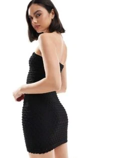Bershka Textured Mini Dress In Black For Women -Chic Maze Sales 206522946 4