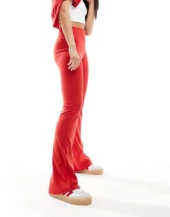 Bershka High Waisted Flared Trousers In Red For Women -Chic Maze Sales 206522962 4