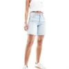 Bershka High Waisted Raw Hem Longline Denim Shorts In Light Blue Wash For Women -Chic Maze Sales 206522978 1 blue