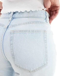 Bershka High Waisted Raw Hem Longline Denim Shorts In Light Blue Wash For Women -Chic Maze Sales 206522978 3