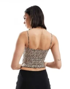 Bershka Strappy Straight Neck Cami Top In Leopard Print For Women Multi -Chic Maze Sales 206522985 3