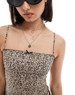 Bershka Strappy Straight Neck Cami Top In Leopard Print For Women Multi -Chic Maze Sales 206522985 4