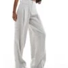 Bershka High Waisted Wide Leg Tailored Trousers In Light Grey Stripe For Women -Chic Maze Sales 206523028 1 grey