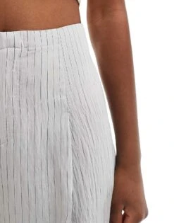 Bershka High Waisted Wide Leg Tailored Trousers In Light Grey Stripe For Women -Chic Maze Sales 206523028 2