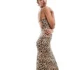 Bershka Contrast Trim Strappy Maxi Dress In Leopard Print For Women Multi -Chic Maze Sales 206523029 1 multi