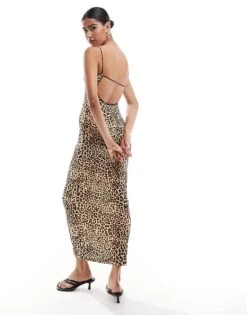 Bershka Contrast Trim Strappy Maxi Dress In Leopard Print For Women Multi -Chic Maze Sales 206523029 4