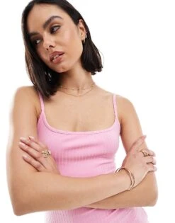 Bershka Ribbed Strappy Mini Dress In Pink For Women -Chic Maze Sales 206523062 4