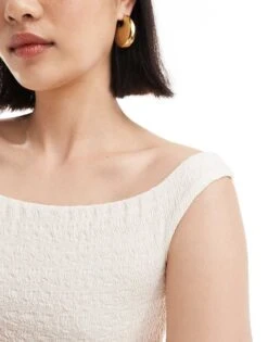 Bershka Bardot Crinkle Bodysuit In White For Women -Chic Maze Sales 206523078 3