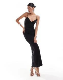 Bershka Thin Strap Bow Detail Bodycon Maxi Dress In Black For Women -Chic Maze Sales 206523084 1 black 1