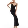 Bershka Thin Strap Bow Detail Bodycon Maxi Dress In Black For Women -Chic Maze Sales 206523084 1 black