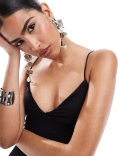 Bershka Thin Strap Bow Detail Bodycon Maxi Dress In Black For Women -Chic Maze Sales 206523084 3