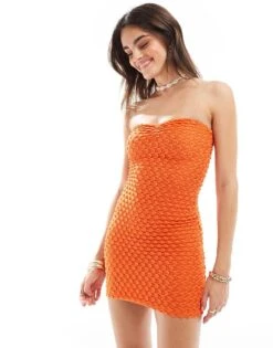 Bershka Textured Mini Dress In Orange For Women -Chic Maze Sales 206523112 1 orange 1