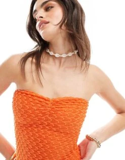 Bershka Textured Mini Dress In Orange For Women -Chic Maze Sales 206523112 3