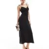 Bershka Ruched Front Satin Maxi Dress In Black For Women -Chic Maze Sales 206523117 1 black