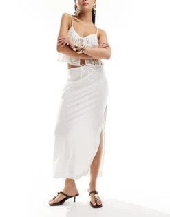 Bershka Tie Waist Linen Maxi Skirt In White For Women -Chic Maze Sales 206523145 1 white 1
