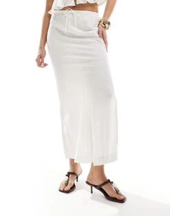Bershka Tie Waist Linen Maxi Skirt In White For Women -Chic Maze Sales 206523145 2