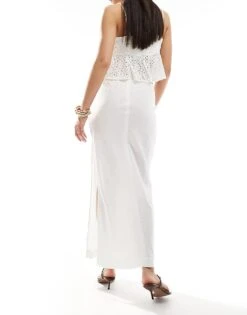 Bershka Tie Waist Linen Maxi Skirt In White For Women -Chic Maze Sales 206523145 3