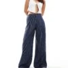 Bershka High Waisted Wide Leg Tailored Trousers In Blue Stripe For Women -Chic Maze Sales 206523183 1 blue