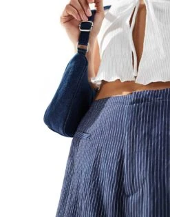 Bershka High Waisted Wide Leg Tailored Trousers In Blue Stripe For Women -Chic Maze Sales 206523183 2