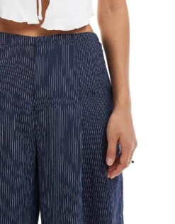 Bershka High Waisted Wide Leg Tailored Trousers In Blue Stripe For Women -Chic Maze Sales 206523183 4