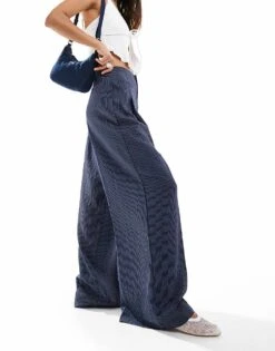 Bershka High Waisted Wide Leg Tailored Trousers In Blue Stripe For Women -Chic Maze Sales 206523183 5