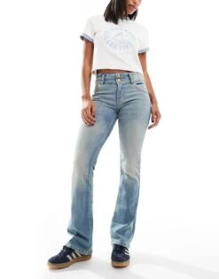 Bershka Low Rise Bootcut Jeans In Light Blue Dirty Wash For Women -Chic Maze Sales 206523242 1 blue 1