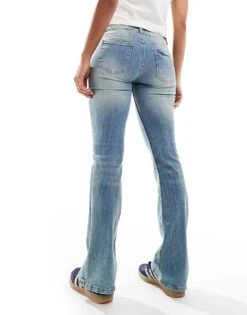 Bershka Low Rise Bootcut Jeans In Light Blue Dirty Wash For Women -Chic Maze Sales 206523242 2