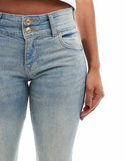 Bershka Low Rise Bootcut Jeans In Light Blue Dirty Wash For Women -Chic Maze Sales 206523242 3