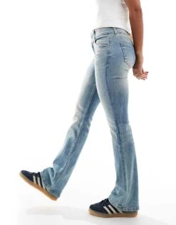Bershka Low Rise Bootcut Jeans In Light Blue Dirty Wash For Women -Chic Maze Sales 206523242 4