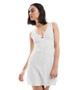 Bershka Tie Back Mini Dress In White And Black Spot For Women -Chic Maze Sales 206523275 1 black 1