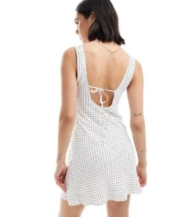 Bershka Tie Back Mini Dress In White And Black Spot For Women -Chic Maze Sales 206523275 3