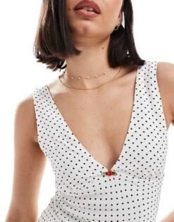 Bershka Tie Back Mini Dress In White And Black Spot For Women -Chic Maze Sales 206523275 4