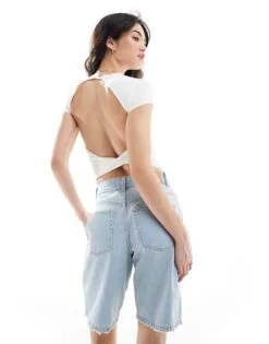 Bershka Polyamide Open Back T-shirt In White For Women -Chic Maze Sales 206523858 4