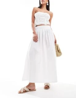 Bershka Poplin Maxi Skirt In Ecru For Women Neutral -Chic Maze Sales 206523925 5