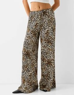 Bershka Tie Waist Wide Leg Trousers In Leopard Print For Women -Chic Maze Sales 206557164 1 leopard 1