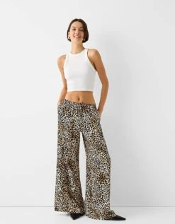 Bershka Tie Waist Wide Leg Trousers In Leopard Print For Women -Chic Maze Sales 206557164 2