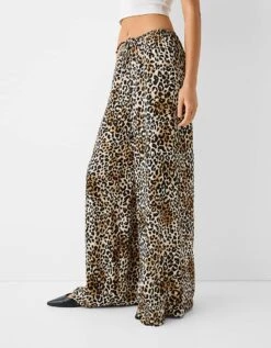 Bershka Tie Waist Wide Leg Trousers In Leopard Print For Women -Chic Maze Sales 206557164 3
