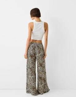 Bershka Tie Waist Wide Leg Trousers In Leopard Print For Women -Chic Maze Sales 206557164 4